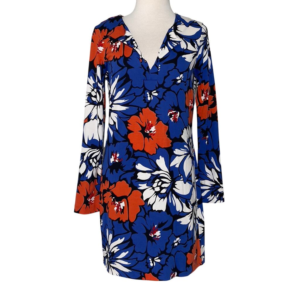 Diane von Furstenberg SZ 6 NWOT Dress Long Sleeve Orange Blue